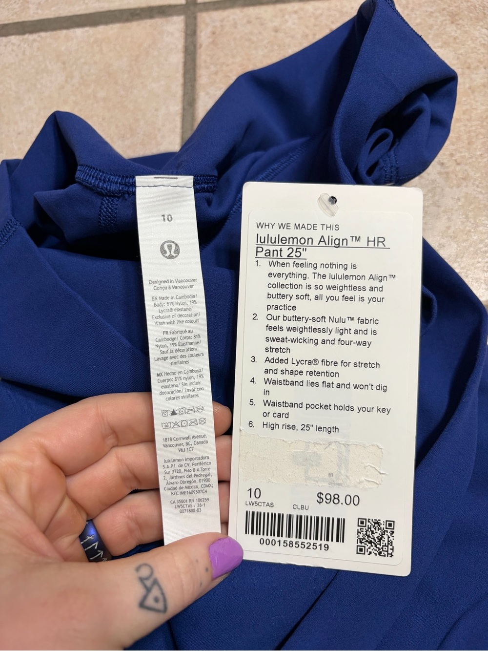 NWT Lululemon Align High-Rise Pant 25” (Clubhouse Blue) Size 10 - Picture 6 of 7